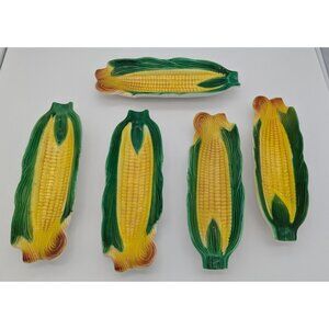 5 Vintage Ceramic Corn on the Cob Dishes Set as is